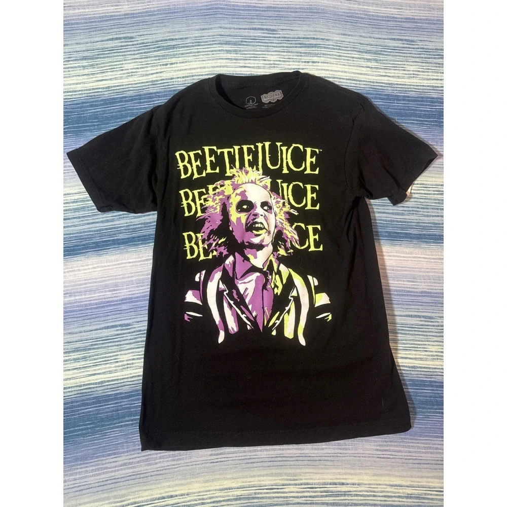 Beetlejuice Graphic T-Shirt Mens Medium Black Neon Green Purple Movie Tee NEW - Picture 2 of 6